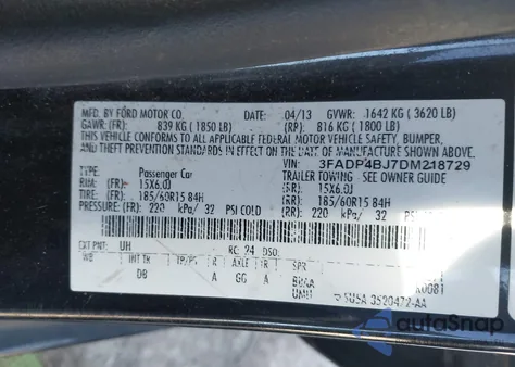 2013 Ford Fiesta Se z USA, uszkodzony, nr VIN 3FADP4BJ7DM218729